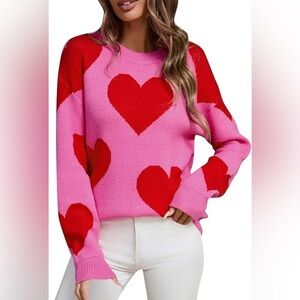 H&M Pink Sweater with Red Hearts